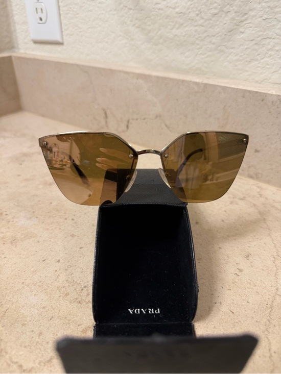 Prada Accessories - Prada Gold-Trim Rimless mirror Sunglasses with Brown Lenses